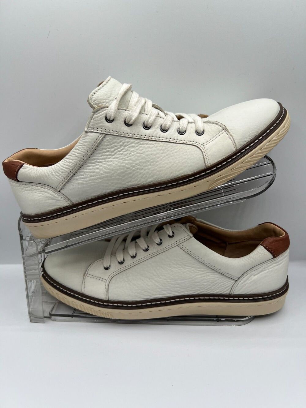 Johnston Murphy White Leather Casual Sneakers Men 8.5 Made In India